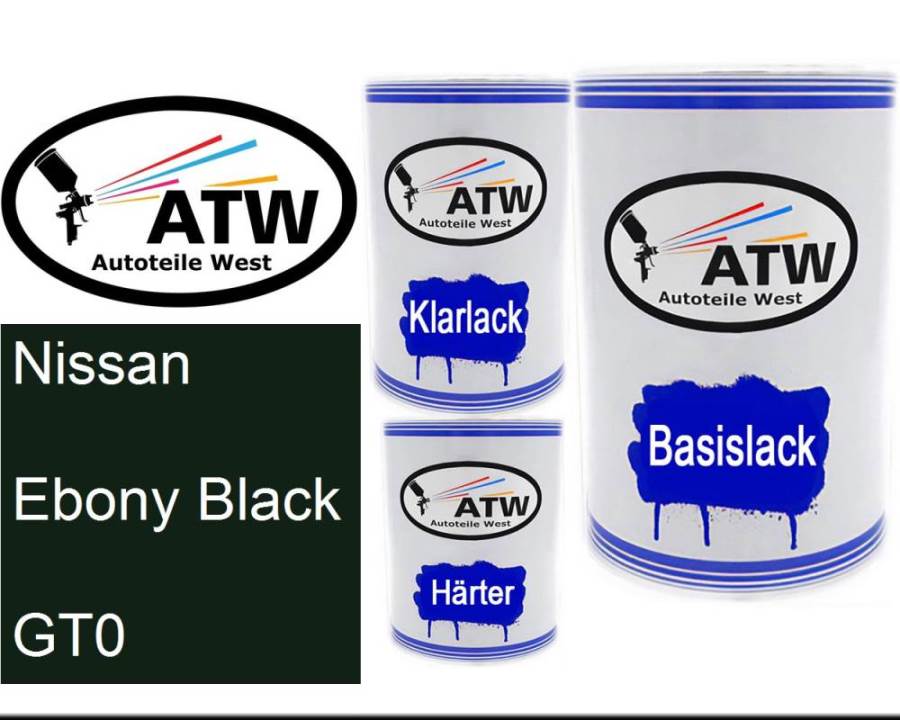 Nissan, Ebony Black, GT0: 500ml Lackdose + 500ml Klarlack + 250ml Härter - Set, von ATW Autoteile West.